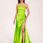 Satin One-shoulder Mermaid Bridesmaid Dresses Side Slit Pleats Floor Length