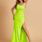 Sexy Strapless Long Prom Dresses Satin Side Slit Pleats Floor Length Sheath
