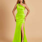Sexy Satin Key Hole Bridesmaid Dresses One Shoulder Key Hole Floor Length Sheath For Sale