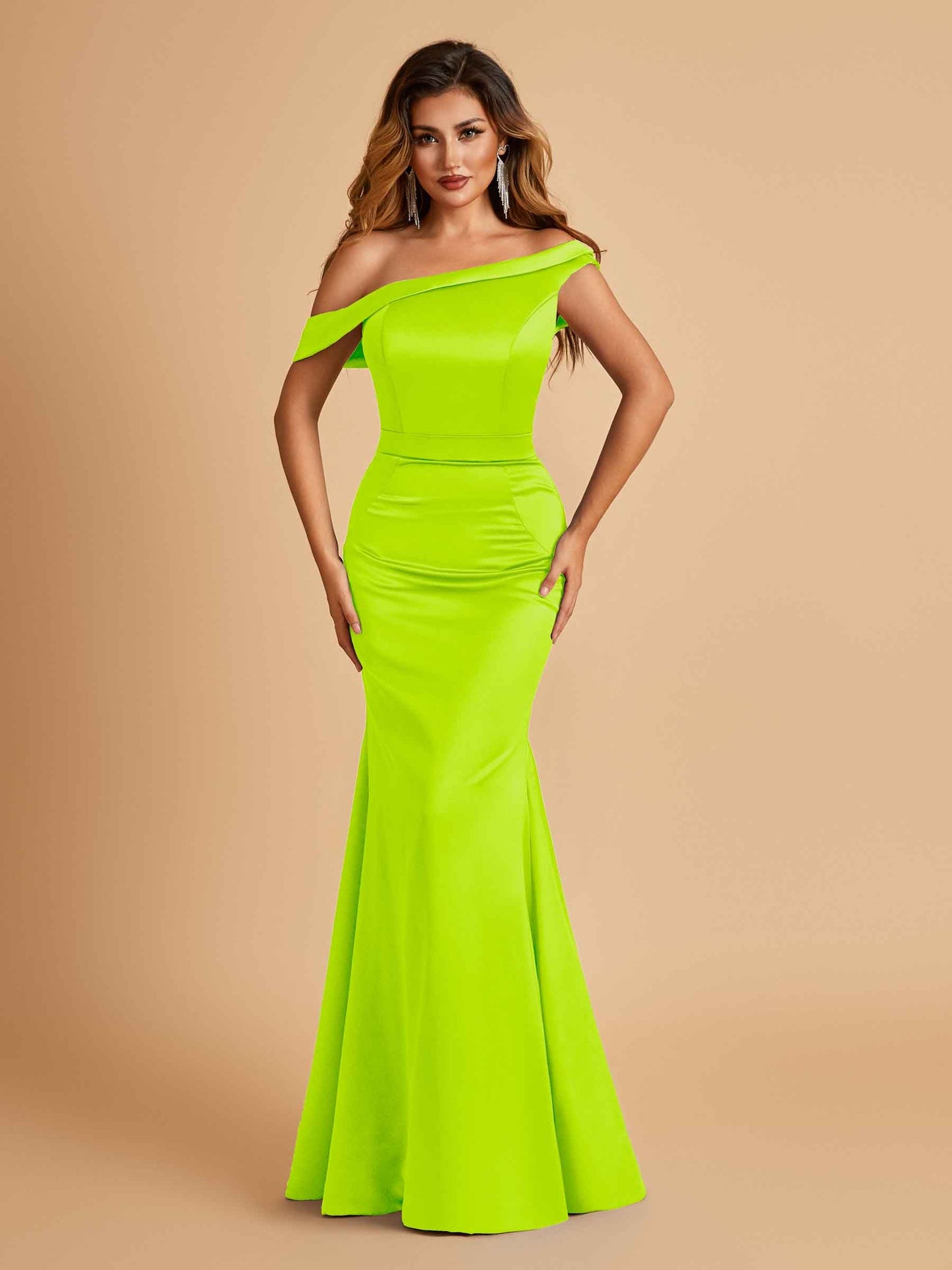 Charming Satin Off Shoulder Mermaid Prom Dresses Straps Floor Length