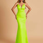 Satin Deep V-neck Mermaid Prom Dresses Open Back Floor Length