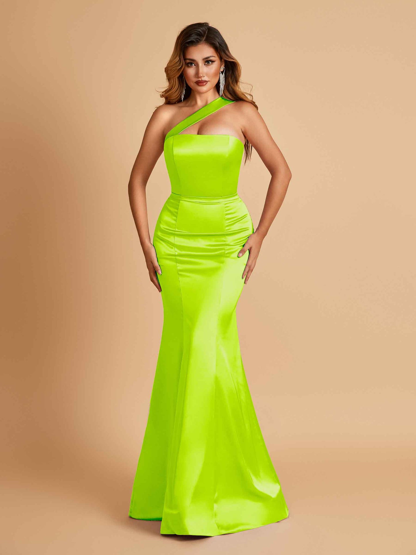 Sexy Satin Mermaid Bridesmaid Dresses One Shoulder Floor Length