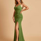 Jersey Mermaid Bridesmaid Dresses Spaghetti Straps V-neck Side Slit Pleats Floor Length
