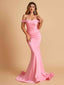 Jersey Mermaid Bridesmaid Dresses Off Shoulder Sweetheart Pleats Floor Length For Sale