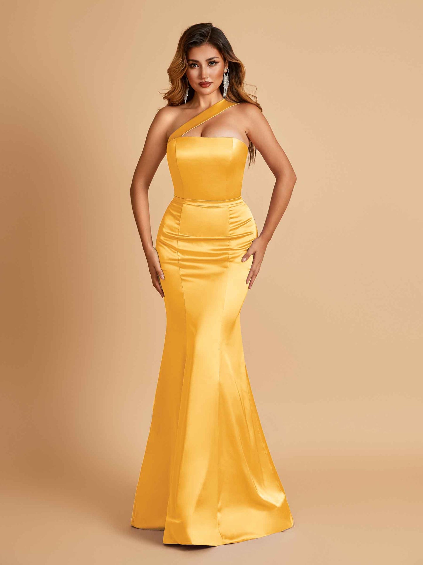 Sexy Satin Mermaid Bridesmaid Dresses One Shoulder Floor Length