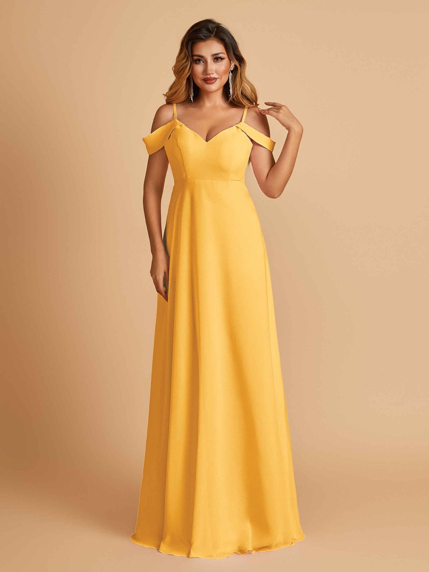 Chiffon Off-shoulder Long Bridesmaid Dresses V-neck Floor Length A-line For Sale
