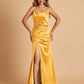 Sexy Satin Spaghetti Straps Bridesmaid Dresses Open Back Mermaid Floor Length Unique