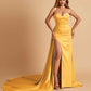 Sexy Satin Sheath Bridesmaid Dresses Spaghetti Straps Sweetheart Side Slit With Train