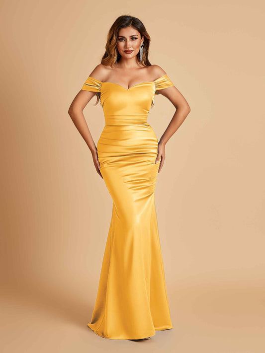 Satin Mermaid Off Shoulder Bridesmaid Dresses Sweetheart Floor Length
