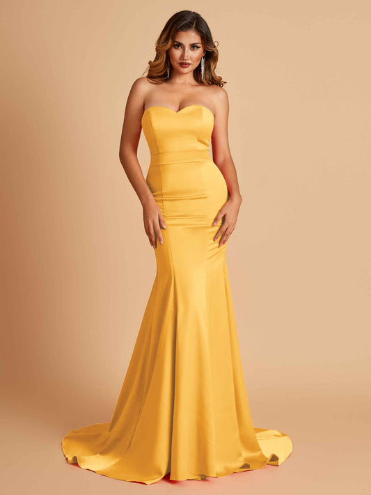 Sexy Satin Sweetheart Mermaid Bridesmaid Dresses Strapless Floor Length