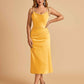 Sexy Satin Midi Prom Dresses Spaghetti Straps Slip Scoop Side Slit