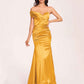 Satin One-shoulder Bridesmaid Dresses Pleats Floor Length Mermaid Long