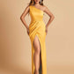Satin One-shoulder Prom Dresses Sheath Side Slit Sleeveless Floor Length