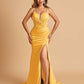 Satin Mermaid Long Prom Dresses Spaghetti Straps Sweetheart Side Slit Floor Length
