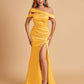 Unique Satin Mermaid Prom Dresses With Off Shoulder Straps Side Slit Floor Length