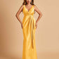 Sexy Satin Sheath V-neck Bridesmaid Dresses Strapless Floor Length