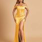 Satin Corset Off Shoulder Prom Dresses Sheath Side Slit Floor Length