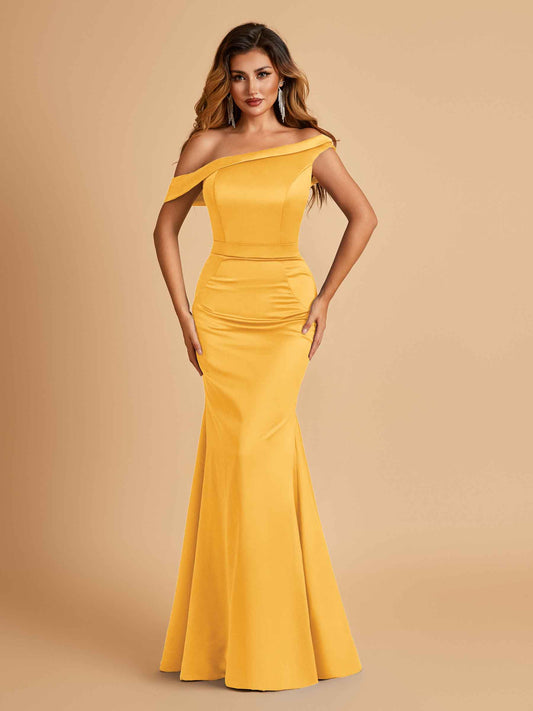 Charming Satin Off Shoulder Mermaid Bridesmaid Dresses Straps Floor Length