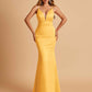 Satin Deep V-neck Mermaid Bridesmaid Dresses Open Back Floor Length