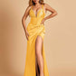 Sexy Sweetheart Sheath Prom Dresses Spaghetti Straps Satin Side Slit Pleats Floor Length