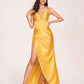 Satin Spaghetti Straps Corset Prom Dresses Pleats Side-Slit Sheath Floor Length