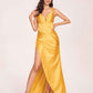 Satin Spaghetti Straps Corset Bridesmaid Dresses Pleats Side-Slit Sheath Floor Length