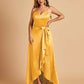 Satin Asymmetric V-neck Bridesmaid Dresses Sleeveless Side Slit A-line Unique For Sale