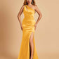 Sexy Satin Key Hole Bridesmaid Dresses One Shoulder Key Hole Floor Length Sheath For Sale