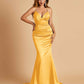 Satin Mermaid V-neck Bridesmaid Dresses Spaghetti Straps Floor Length