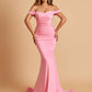 Jersey Mermaid Prom Dresses Off Shoulder Sweetheart Pleats Floor Length
