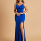 Jersey Mermaid Bridesmaid Dresses Spaghetti Straps V-neck Side Slit Floor Length