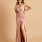 Sexy Jersey Mermaid Open Back Prom Dresses Spaghetti Straps V-neck Side Slit Floor Length