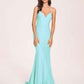 Sexy Satin Mermaid Prom Dresses Spaghetti Straps V-neck Floor Length Lace-up Back