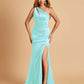 Sexy Satin Key Hole Bridesmaid Dresses One Shoulder Key Hole Floor Length Sheath For Sale