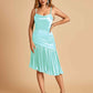 Sexy Satin Midi Asymmetrical Prom Dresses Spaghetti Straps Mermaid With Ruffles