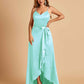 Satin Asymmetric V-neck Prom Dresses Sleeveless Side Slit A-line Unique
