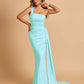 Sexy Satin One Shoulder Mermaid Bridesmaid Dresses Pleats Floor Length