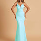 Satin Deep V-neck Mermaid Prom Dresses Open Back Floor Length
