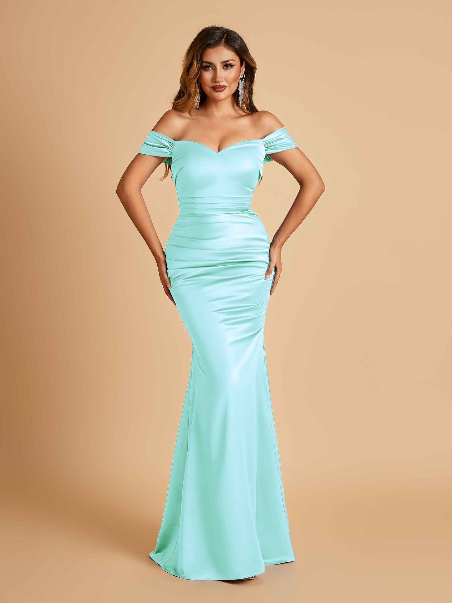 Satin Mermaid Off Shoulder Bridesmaid Dresses Sweetheart Floor Length For Sale