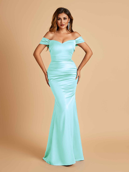 Satin Mermaid Off Shoulder Bridesmaid Dresses Sweetheart Floor Length