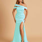 Unique Satin Mermaid Prom Dresses With Off Shoulder Straps Side Slit Floor Length