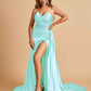 Sexy Satin Corset Prom Dresses Sweetheart Side Slit With Train Floor Length