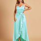 Satin Asymmetric V-neck Bridesmaid Dresses Sleeveless Side Slit A-line Unique For Sale