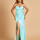 Sexy Satin Mermaid Long Bridesmaid Dresses Strapless Sweetheart Side Slit Floor Length