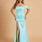 Satin One-shoulder Long Prom Dresses Side Slit With Pleats Mermaid