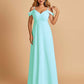 Chiffon Off-shoulder Long Bridesmaid Dresses V-neck Floor Length A-line For Sale