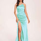 Satin Halter Pleats Sheath Bridesmaid Dresses Side-Slit Floor Length Sleeveless