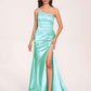 Satin One-shoulder Mermaid Bridesmaid Dresses Side Slit Pleats Floor Length
