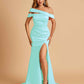 Unique Satin Mermaid Bridesmaid Dresses With Off Shoulder Straps Side Slit Floor Length