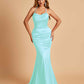 Sexy Satin Mermaid Bridesmaid Dresses Spaghetti Straps Scoop Criss-cross Back